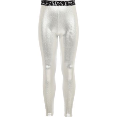 Girls silver metallic leggings